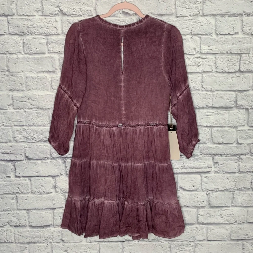 NWT Sea Gypsies Purple Mineral Wash Boho Tiered Long Sleeve Dress - Picture 6 of 16